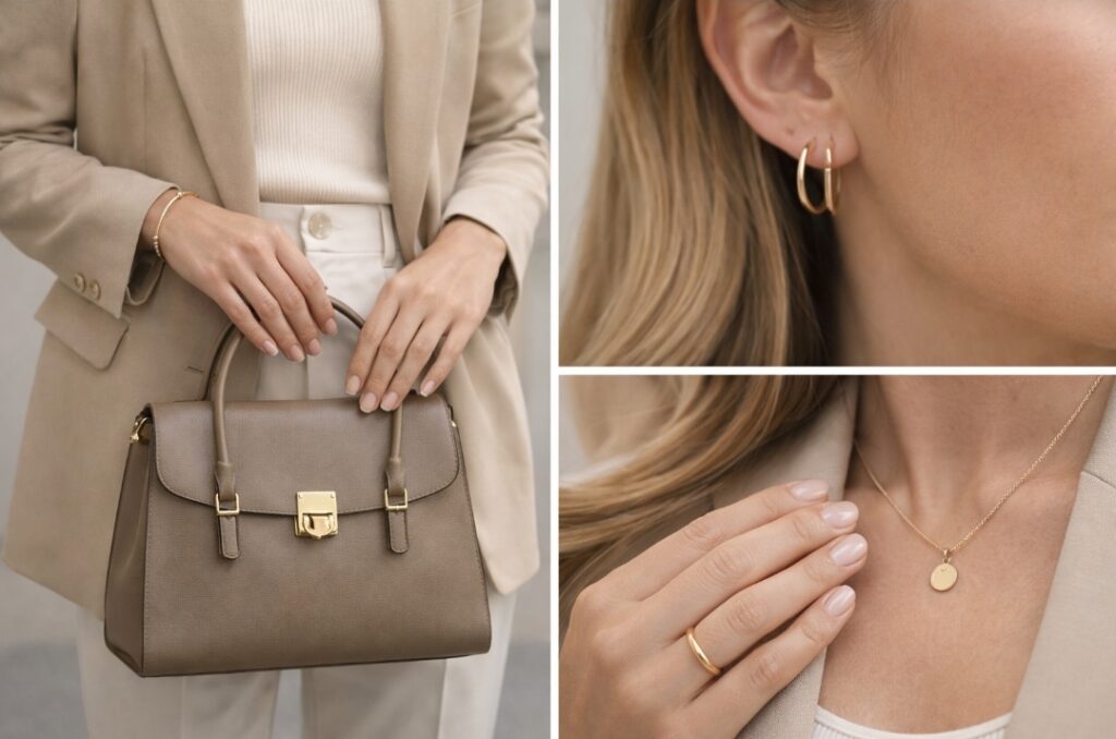 minimal accessories quiet luxury elegant details neutral outfit style