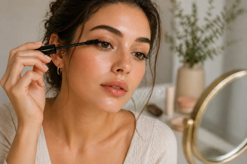 natural lashes minimal makeup mascara application fresh beauty look woman