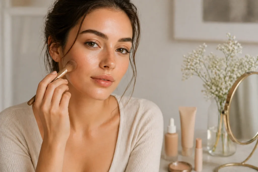 minimal makeup application natural skin light foundation fresh beauty routine