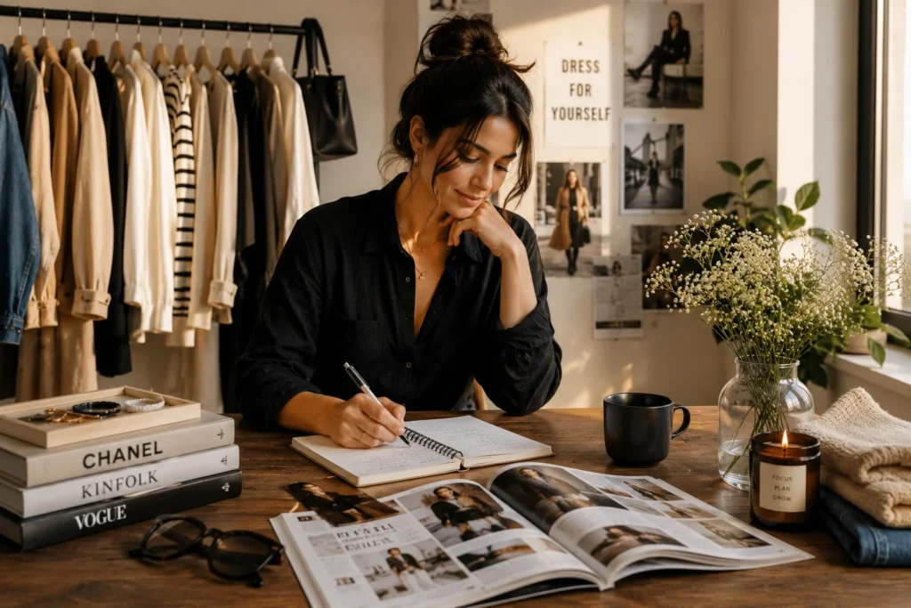 Woman choosing clothing based on personal style rather than fashion trends